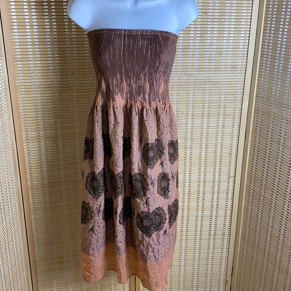 🔶Lapis Strapless Peach & Black Floral Tube Multi Way Dress Or Skirt Size OS - Picture 1 of 5